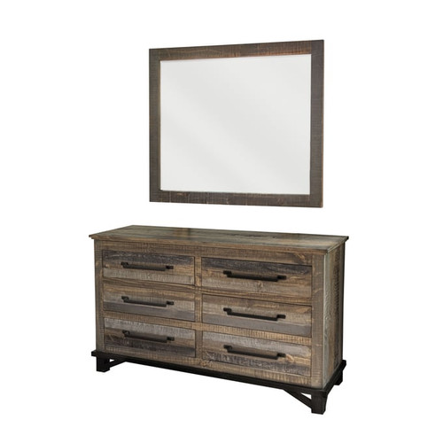 IFD Loft Two Tone Gray Brown 6 Drawer Dresser and Mirror