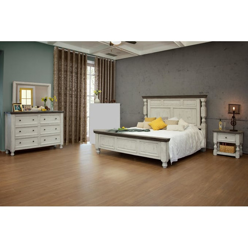 IFD Stone Ivory Antiqued Weathered Gray 6 Drawer 4pc Queen Bedroom Set