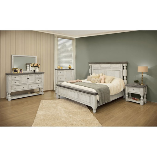 IFD Stone Ivory Antiqued Weathered Gray King Bed