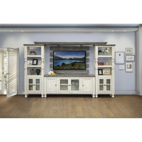 IFD Stone Ivory Antiqued Weathered Gray Entertainment Center