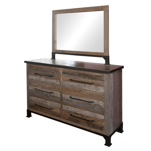 IFD Antique Two Tone Gray Brown 6 Drawer Dresser and Mirror