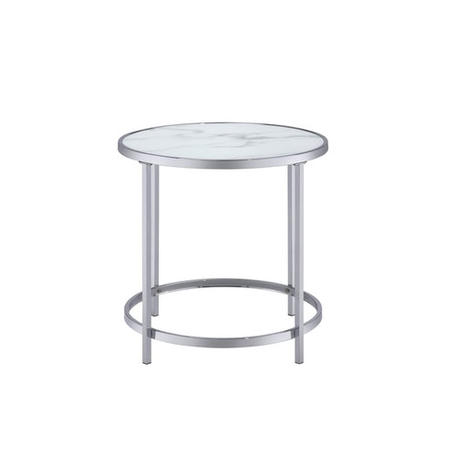 Steve Silver Rayne Chrome Faux Marble Top Round End