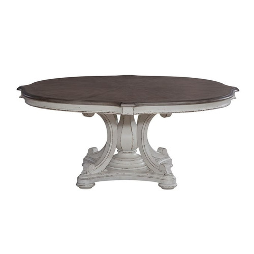 Liberty Magnolia Manor Antique White Weathered Bark 72 Inch Round Pedestal Table