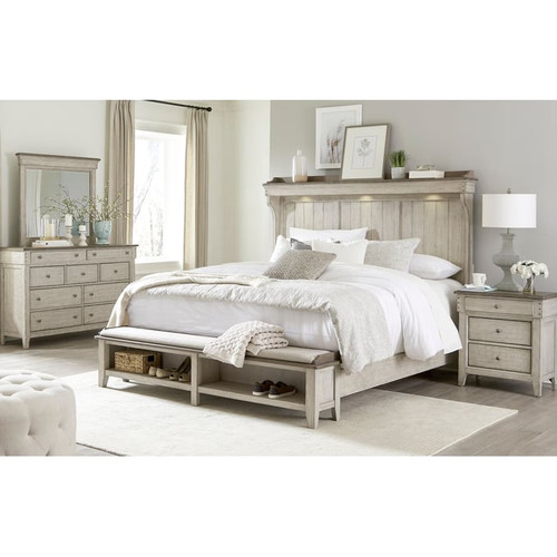 Liberty Ivy Hollow Weathered Linen Dusty Taupe 4pc Bedroom Set With King Mantle Storage Bed