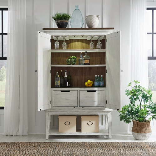 Liberty River Place Riverstone White Tobacco Bar Cabinet