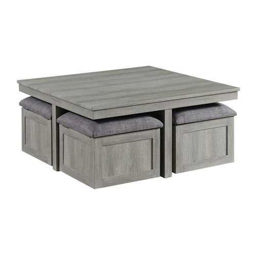 Picket House Dawson Light Grey Coffee Table with 4 Storage Stools