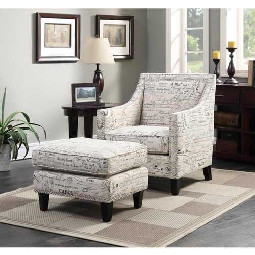 Picket House Emery French Script Nailhead Chair and Ottoman