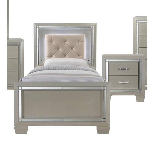 Picket House Glamour Youth Champagne 2pc Bedroom Set with Twin Platform Bed