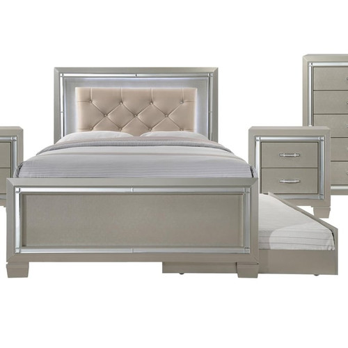 Picket House Glamour Youth Champagne 2pc Bedroom Set with Full Trundle Platform Bed
