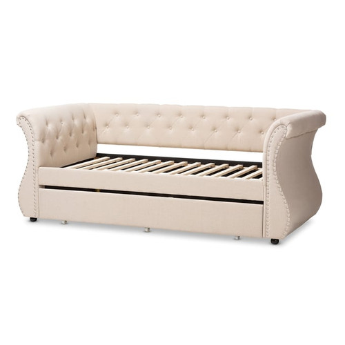 Baxton Studio Cherine Beige Fabric Upholstered Daybed with Trundle