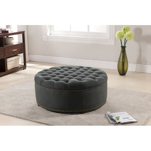 Baxton Studio Iglehart Fabric Round Tufted Ottomans