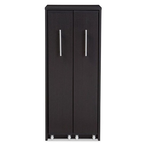 Baxton Studio Lindo Dark Brown Bookcase with Two Pulled out Doors Shelving Cabinet