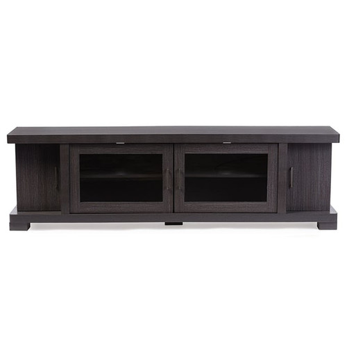Baxton Studio Viveka Grey Dark Brown Wood 70 Inch TV Cabinet With 2 Glass Doors