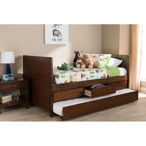 Baxton Studio Linna Wood Daybeds with Trundle
