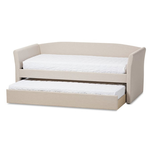 Baxton Studio Camino Fabric Upholstered Daybed with Guest Trundle Beds