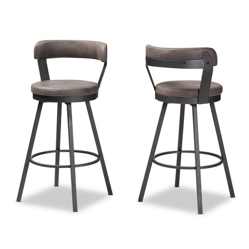 2 Baxton Studio Arcene Grey Fabric Swivel Bar Stools