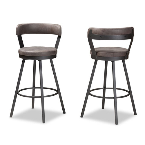 2 Baxton Studio Arcene Grey Fabric Swivel Bar Stools