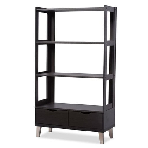 Baxton Studio Kalien Dark Brown Wood 3 Shelves Leaning Bookcase