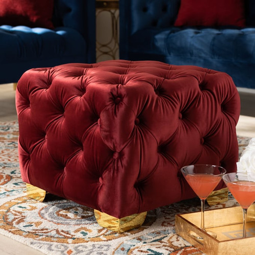 Baxton Studio Avara Velvet Upholstered Button Tufted Ottomans