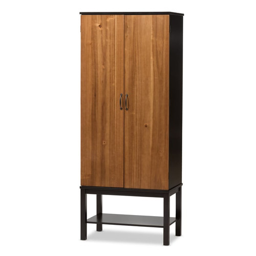 Baxton Studio Marya Dark Brown Walnut Two-Tone Veneered Wine Cabinet