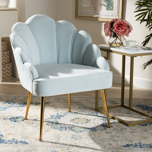 Baxton Studio Cinzia Velvet Seashell Shaped Accent Chairs