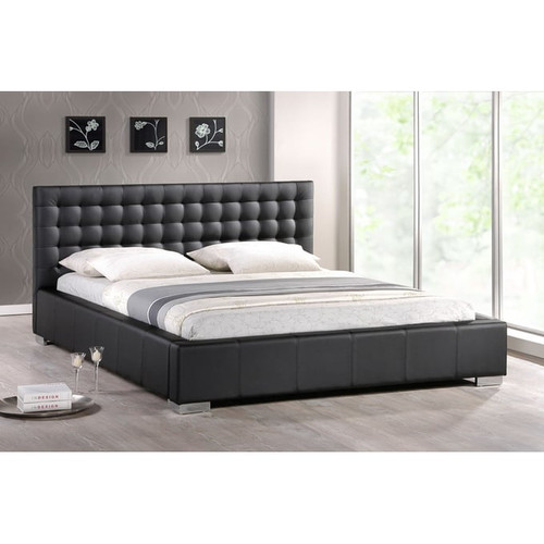 Baxton Studio Madison Faux Leather Bed with Upholstered Headboard