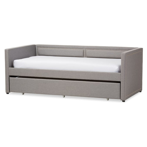 Baxton Studio Raymond Grey Fabric Sofa Twin Daybed with Roll Out Trundle Guest Bed