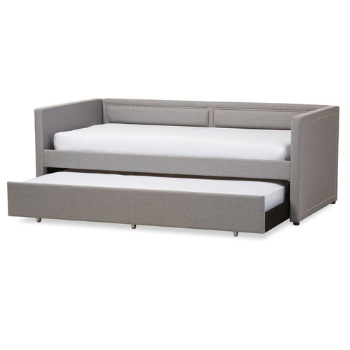 Baxton Studio Raymond Grey Fabric Sofa Twin Daybed with Roll Out Trundle Guest Bed