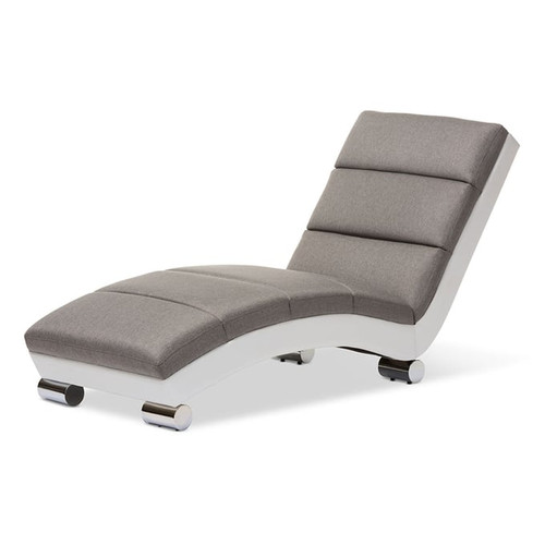 Baxton Studio Percy Grey White Upholstered Armless Chaise Lounge