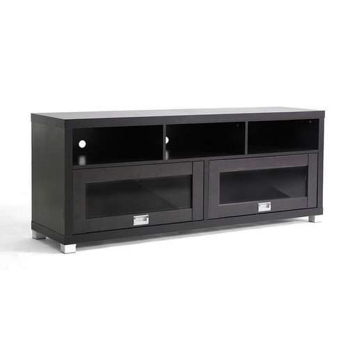 Baxton Studio Swindon Dark Brown Glass Doors TV Stand