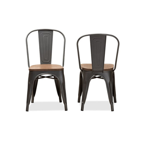 2 Baxton Studio Henri Oak Brown Metal Stackable Dining Chairs