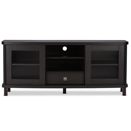 Baxton Studio Walda Grey Dark Brown Wood 60 Inch 2 Sliding Doors TV Stand