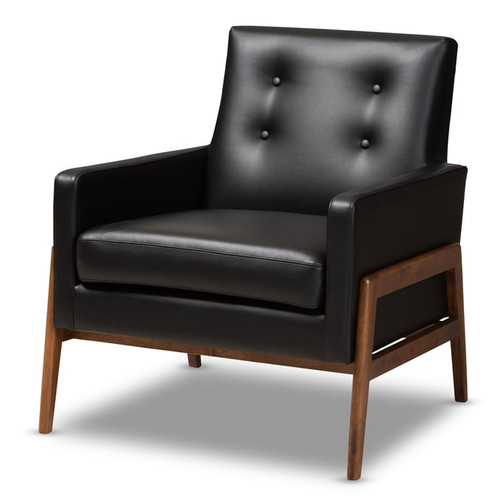 Baxton Studio Perris Black Faux Leather Upholstered Lounge Chair