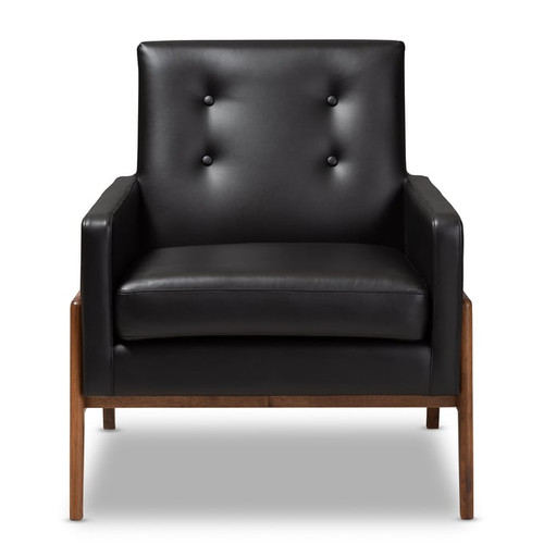 Baxton Studio Perris Black Faux Leather Upholstered Lounge Chair