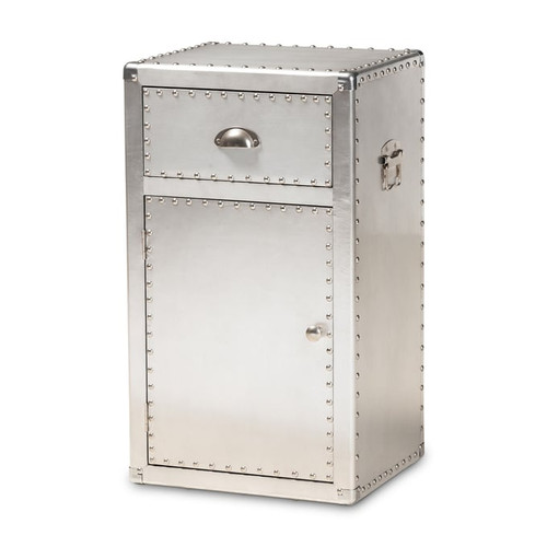 Baxton Studio Serge Silver Metal 1 Door Accent Storage Cabinet