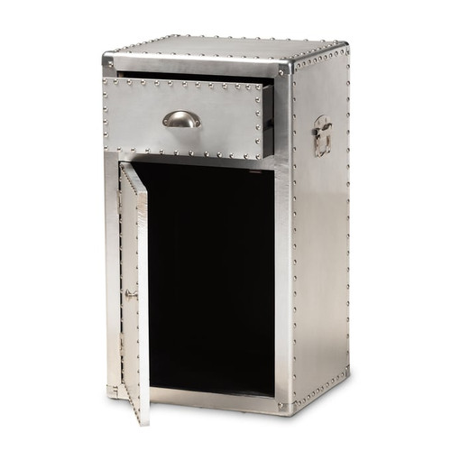 Baxton Studio Serge Silver Metal 1 Door Accent Storage Cabinet