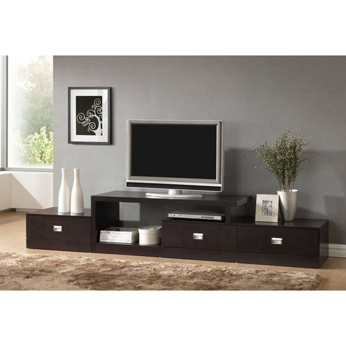 Baxton Studio Marconi Dark Brown Asymmetrical 3 Drawers TV Stand