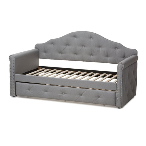 Baxton Studio Emilie Grey Fabric Upholstered Daybed with Trundle
