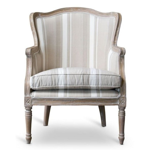 Baxton Studio Charlemagne Beige Fabric Brown Stripe Accent Chair