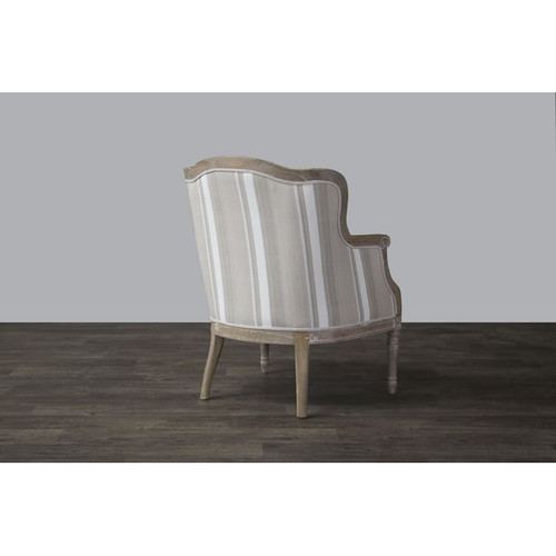 Baxton Studio Charlemagne Beige Fabric Brown Stripe Accent Chair