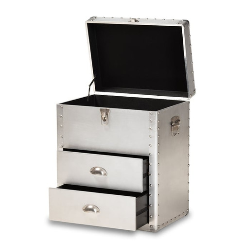 Baxton Studio Serge Silver Metal 2 Drawers Storage Accent Cabinet