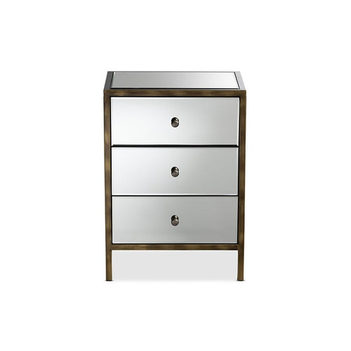 Baxton Studio Nouria Silver Mirrored 3 Drawers End Table