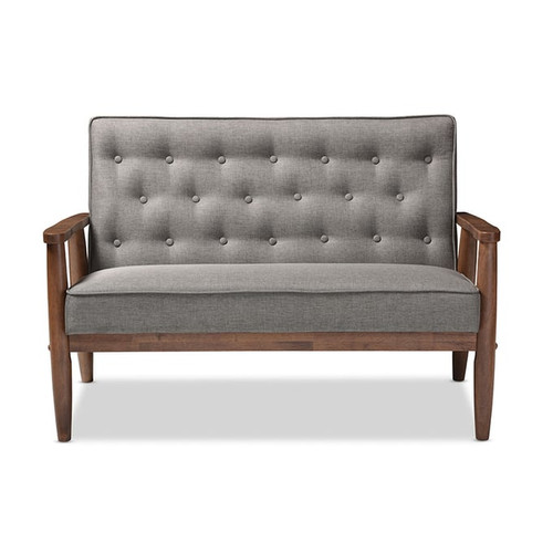 Baxton Studio Sorrento Grey Fabric Upholstered 2 Seater Loveseat