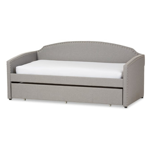 Baxton Studio Lanny Grey Fabric Sofa Twin Daybed with Roll Out Trundle Guest Bed