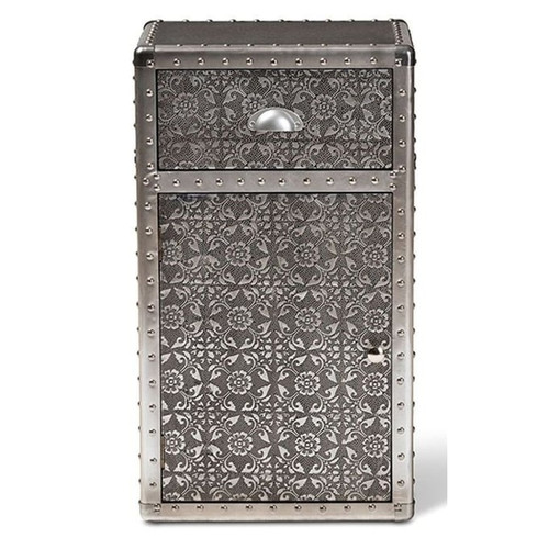 Baxton Studio Cosette Silver Metal Floral Accent Cabinet