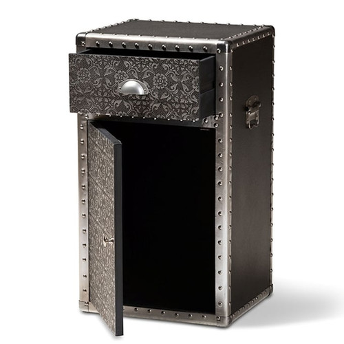 Baxton Studio Cosette Silver Metal Floral Accent Cabinet