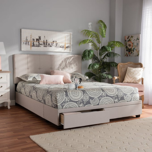 Baxton Studio Netti Fabric Upholstered 2 Drawers Platform Beds