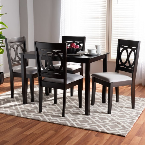 Baxton Studio Lenoir Fabric Espresso Brown Wood 5pc Dining Sets