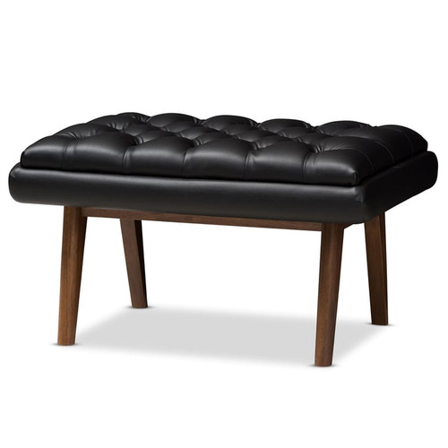 Baxton Studio Annetha Black Faux Leather Upholstered Ottoman