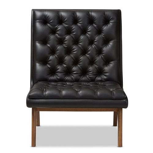 Baxton Studio Annetha Black Faux Leather Upholstered Lounge Chair